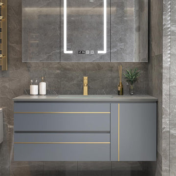 36" Floating Bathroom Vanity with Sink Stone Bathroom Vessel